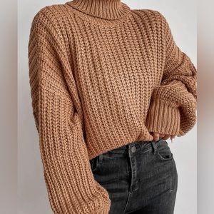 Rolled neck drop shoulder sweater
